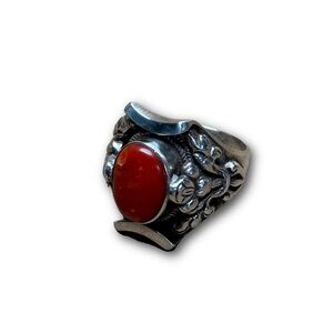 Vintage Sterling Silver & Coral Statement Ring